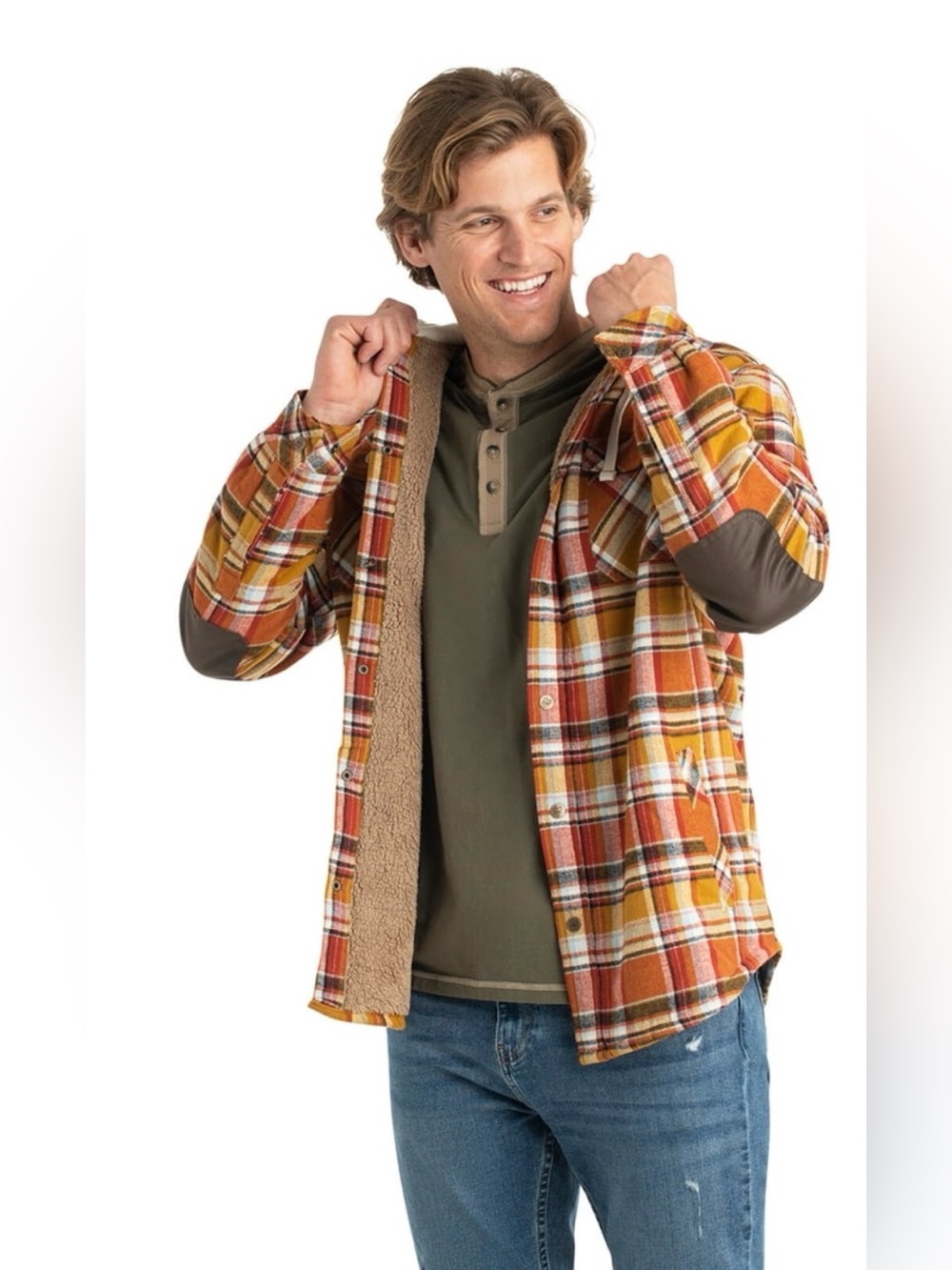 Legendary Whitetails Men's Plaid Hooded Lined Shacket Jacket Button Pockets L